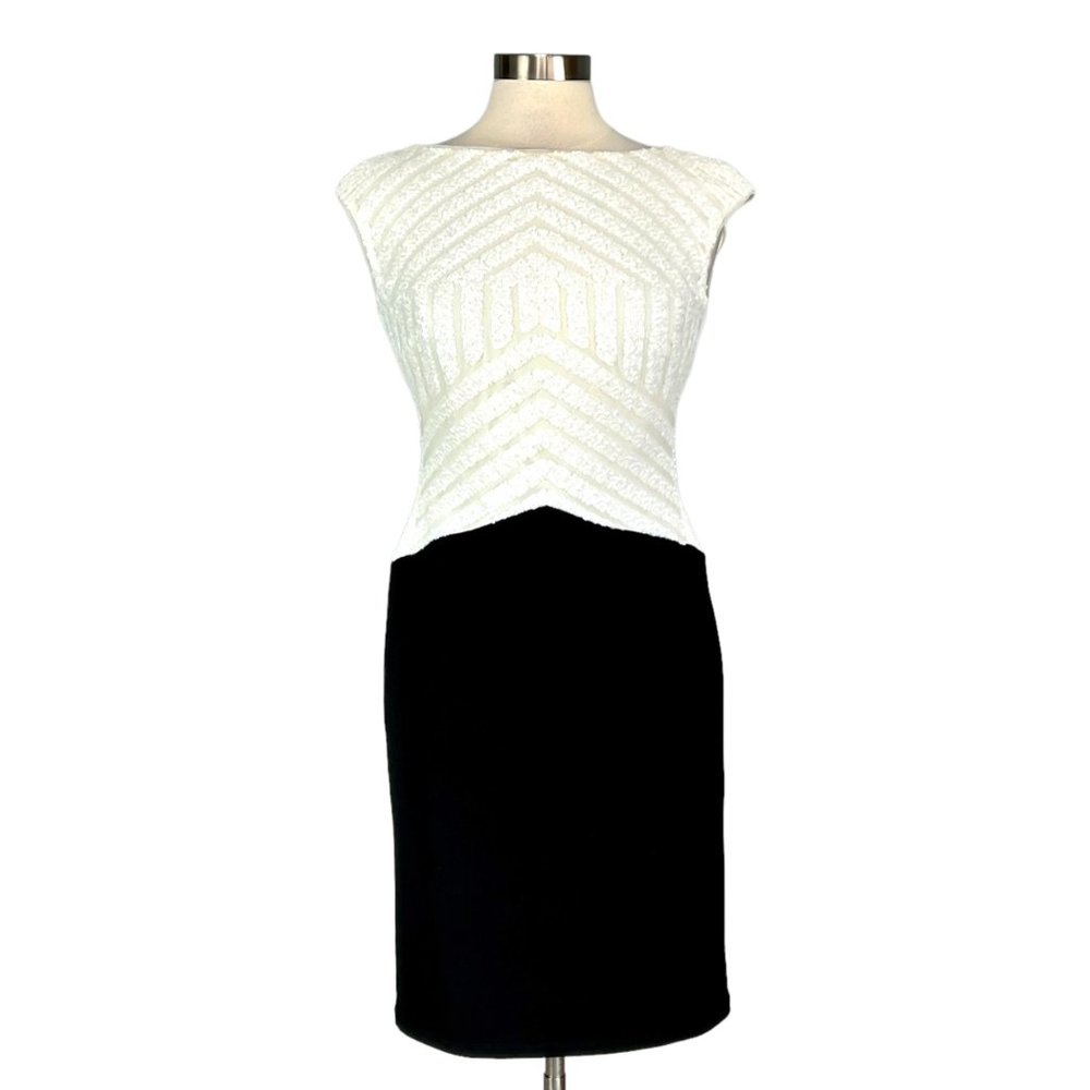 Ralph Lauren Black White Sequin Colorblock Stretch Sheath Dress size 4